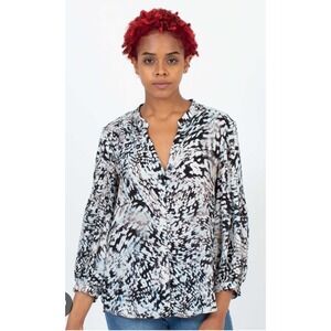 Parker Women's Blouse Top Medium Black White Abstract Print Long Sleeve‎